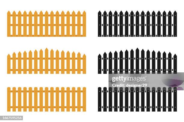 hölzernes zaun-set-vektordesign auf weißem hintergrund. - zaun stock-grafiken, -clipart, -cartoons und -symbole