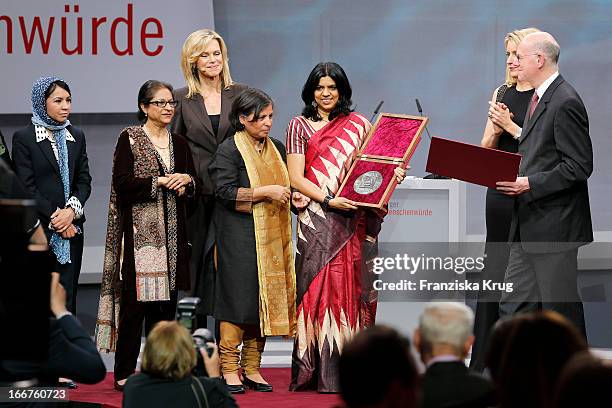 Leeda Yacoobi, Asma Jahangir, Nina Ruge, Suneeta Dhar, Kalpana Viswanath, Maria Furtwaengler and Norbert Lammert attend the 'Roland Berger Human...