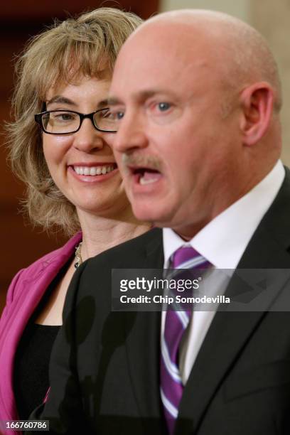 Former U.S. Rep. Gabrielle Giffords and her husband former astronaut Mark Kelly speak during the dedication ceremony of the Gabriel Zimmerman Meeting...