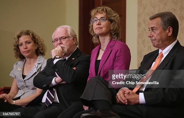 Rep. Debbie Wasserman-Schultz , U.S. Rep. Ron Barber , former U.S. Rep. Gabrielle Giffords and Speaker of the House John Boehner attend the...