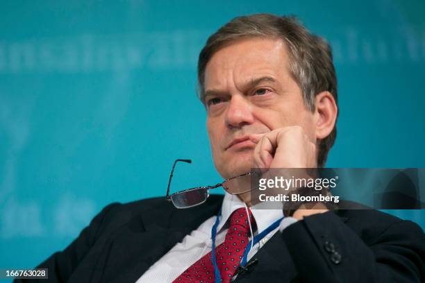 Lorenzo Bini Smaghi, chairman of Snam SpA, listens at a macro policy discussion during the International Monetary Fund and World Bank Group Spring...
