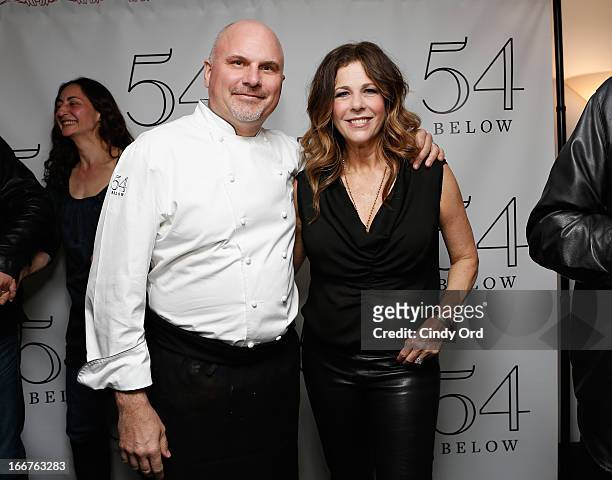 Below's Chef Andre Marrero poses with actress/ singer Rita Wilson following her performance at 54 Below on April 15, 2013 in New York City.