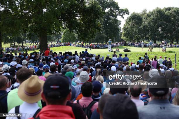 General view of the Rory McIlroy of Northern Ireland putts on the first green during Day Two of the Horizon Irish Open at The K Club on September 08,...