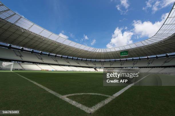 View of the inside of the Castelao Arena in Fortaleza, Ceara State, northeastern Brazil, on April 16, 2013. Fortaleza will host the upcoming FIFA...