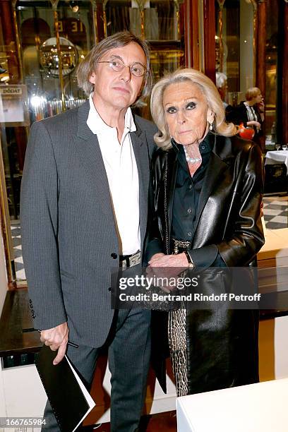 Pierre Passebon and Micheline Maus attend 'Renate Graf - Carnet De Voyage' Photographies Exhibition opening party held at Galerie du Passage on April...