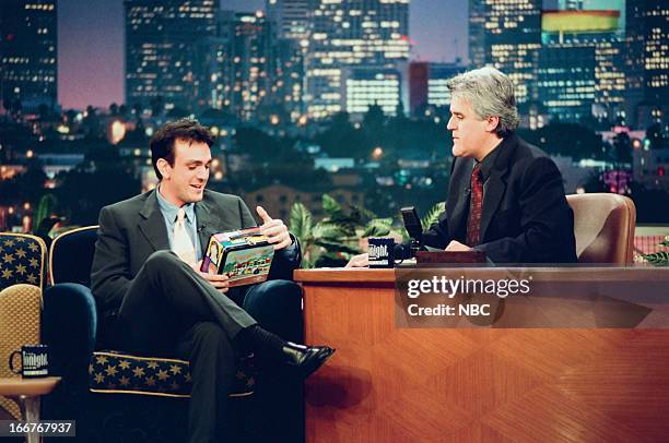 Episode 1393 -- Pictured: Actor Hank Azaria, host Jay Leno during an interview on June 10, 1998 --