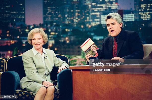 Episode 1393 -- Pictured: Former First Lady Rosalynn Carter, host Jay Leno during an interview on June 10, 1998 --