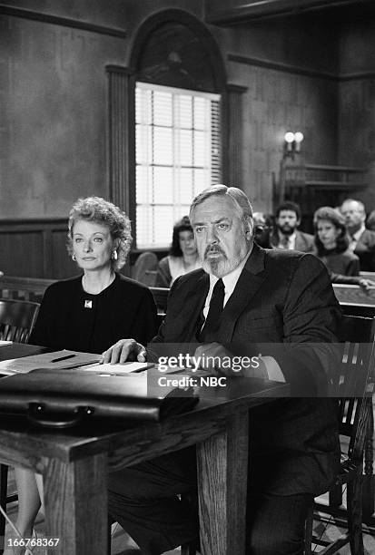 Pictured: Diana Muldaur as Lauren Jeffreys, Raymond Burr as Perry Mason --