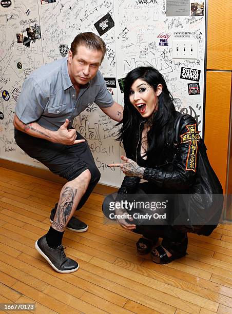 Actor Stephen Baldwin shows off his Kat Von D tattoo at SiriusXM DJ Whoo Kid at the SiriusXM Studios on April 16, 2013 in New York City.