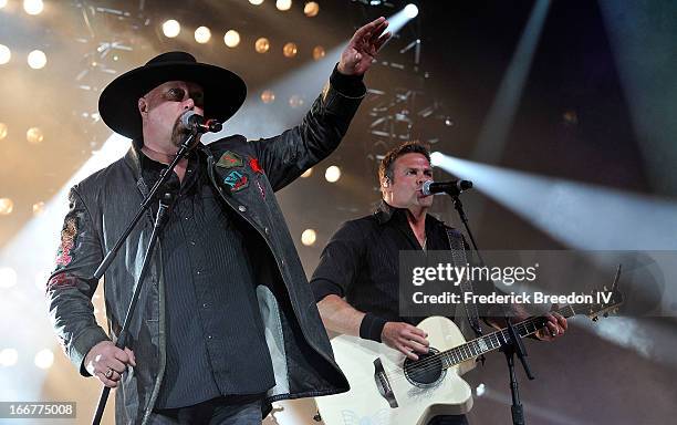 Eddie Montgomery and Troy Gentry of Montgomery Gentry perform during Keith Urban's Fourth annual We're All For The Hall benefit concert at...