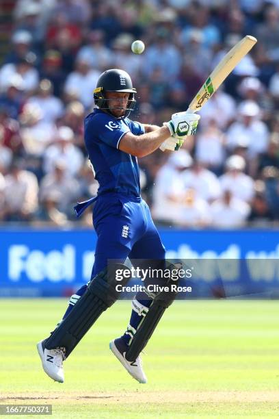 Jos Buttler of England in action during the 1st Metro Bank One Day International between England and New Zealand at Sophia Gardens on September 08,...