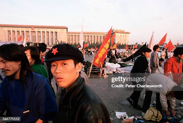 Early one morning in Tiananmen Square - Pro-democracy demonstrators and protestors filled the square for weeks prior to the final nighttime Communist...