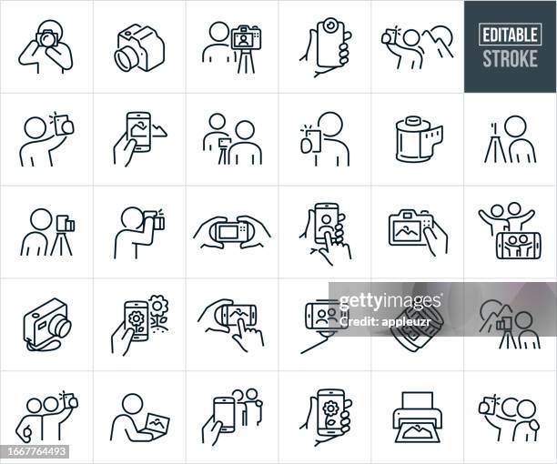 photography and picture taking thin line icons - editable stroke - photo shoot stock illustrations