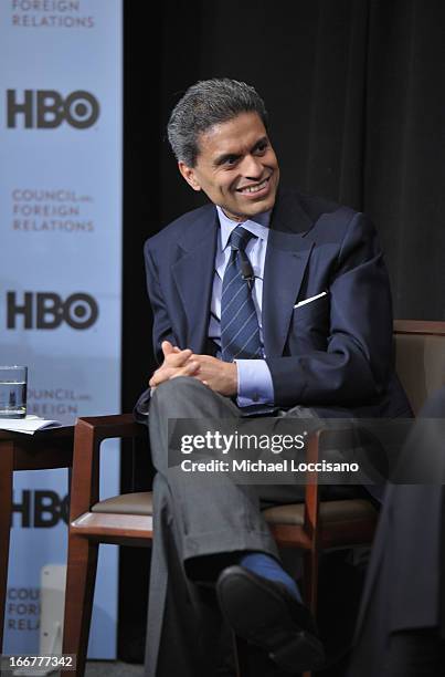 Journalist Fareed Zakaria takes part in a Q&A following the HBO Documentary Films special screening of "Manhunt" at Council on Foreign Relations on...