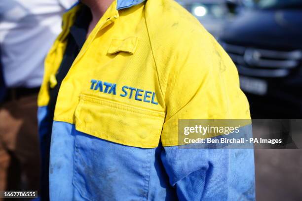 Worker outside Tata Steel's Port Talbot steelworks in south Wales, as around 3,000 jobs are at risk at the plant as part of a planned restructuring....