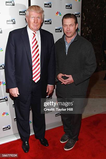 Businessman Donald Trump and actor Stephen Baldwin attend the "All-Star Celebrity Apprentice" Red Carpet Event at Trump Tower on April 16, 2013 in...