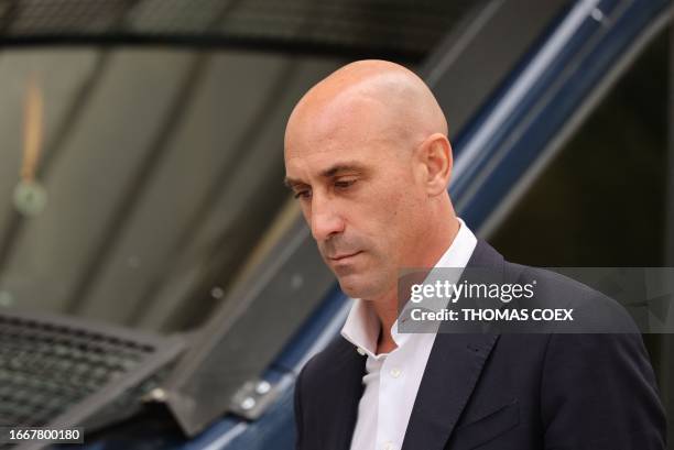 Former president of the Spanish football federation Luis Rubiales leaves the Audiencia Nacional court in Madrid on September 15, 2023. Five days...