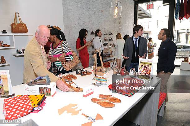 General view of the Pikolinos pop up store opening celebrating the Maasai Project with Juan Peran and Olivia Palermo hosted by Africa Engo on April...