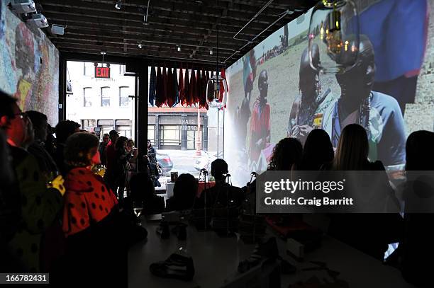 General view of the Pikolinos pop up store opening celebrating the Maasai Project with Juan Peran and Olivia Palermo hosted by Africa Engo on April...