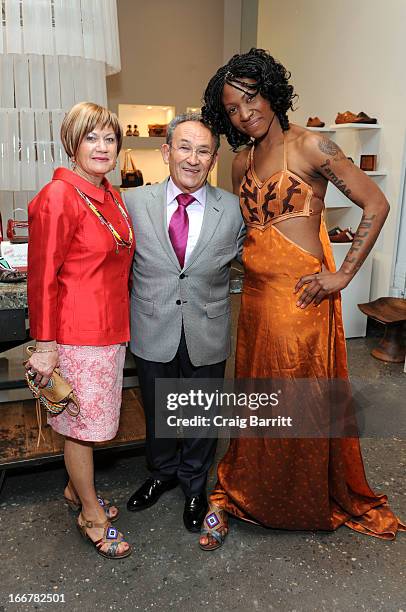 Daughter of late United Nations Ambassador and celebrity activist Africa Engo poses with Juan Peran at the Pikolinos pop up store opening celebrating...