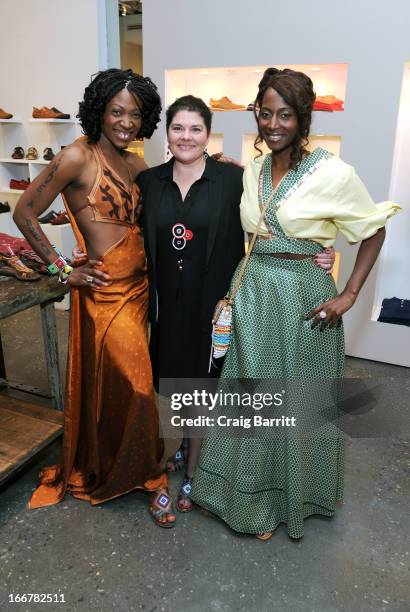 Daughter of late United Nations Ambassador and celebrity activist Africa Engo poses with Rosa Escandell and Bisila Bokoko at the Pikolinos pop up...