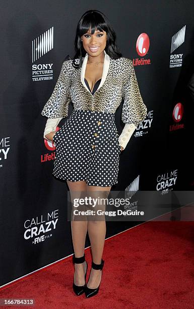 Actress/singer Jennifer Hudson arrives at the Lifetime movie premiere of "Call Me Crazy: A Five Film" at Pacific Design Center on April 16, 2013 in...