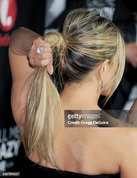 Actress Jennifer Aniston arrives at the Lifetime movie premiere of "Call Me Crazy: A Five Film" at Pacific Design Center on April 16, 2013 in West...