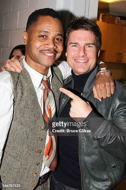 Cuba Gooding Jr and Tom Cruise pose backstage at the play "The Trip to Bountiful" on Broadway at The Stephen Sondheim Theater on April 16, 2013 in...