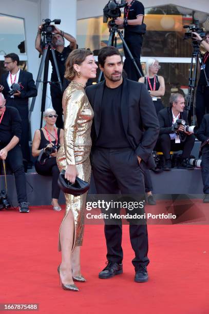 Italian actress Federica De Benedittis and italian actor Giulio Corso at the 80 Venice International Film Festival 2023. Red carpet Lubo. Venice ,...