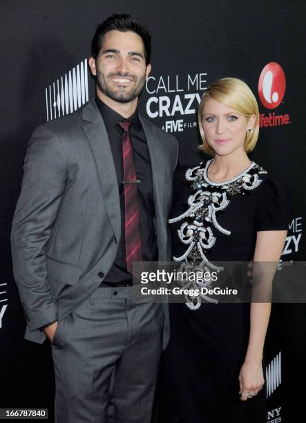 Actors Tyler Hoechlin and Brittany Snow arrive at the Lifetime movie premiere of "Call Me Crazy: A Five Film" at Pacific Design Center on April 16,...