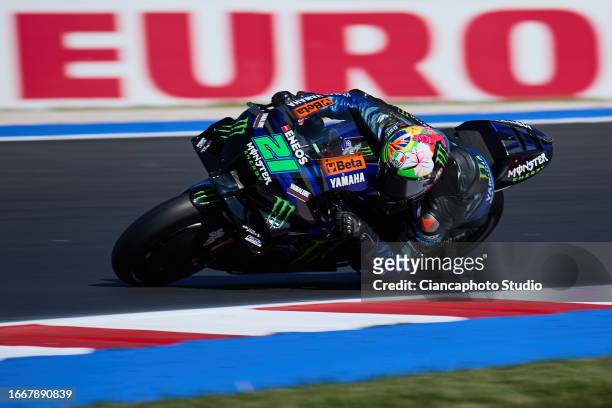 Franco Morbidelli of Italy and Monster Energy Yamaha MotoGP on track during Free Practice 2 ahead the MotoGP Grand Prix Of San Marino at Misano World...