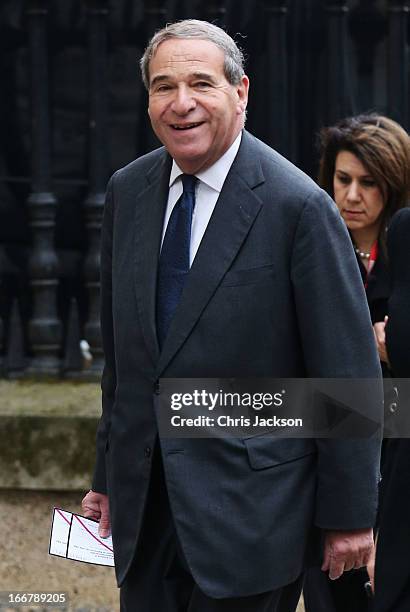 Former Cabinet minister Leon Brittan attends the Ceremonial funeral of former British Prime Minister Baroness Thatcher at St Paul's Cathedral on...