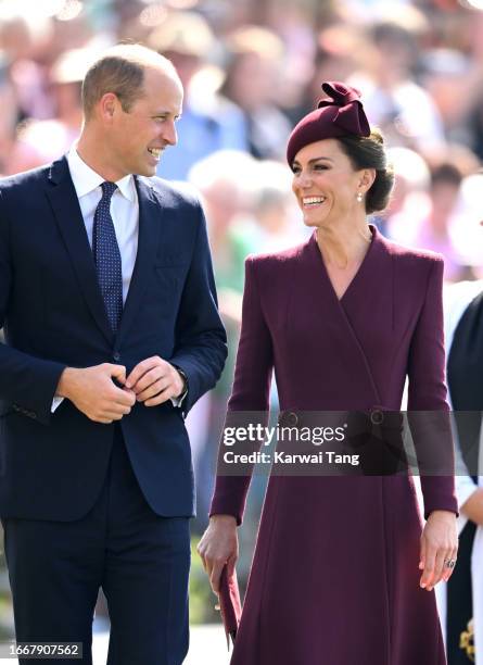 Catherine, Princess of Wales and Prince William, Prince of Wales visit St Davids Cathedral for a service to commemorate the first anniversary of the...