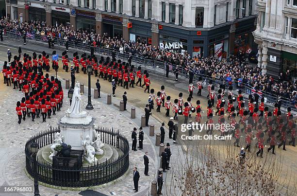 Armed Service Personnel during the Ceremonial funeral of former British Prime Minister Baroness Thatcher at St Paul's Cathedral on April 17, 2013 in...