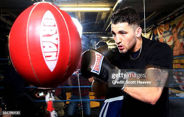 Nathan Cleverly trains during a media workout at the Stonebridge ABC Boxing Gym on April 17, 2013 in London, England.