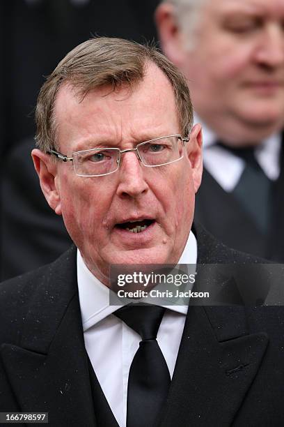 Lord David Trimble leaves the Ceremonial funeral of former British Prime Minister Baroness Thatcher at St Paul's Cathedral on April 17, 2013 in...