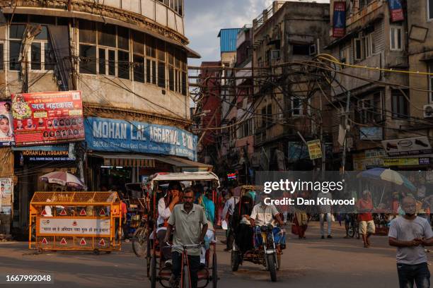 Street life in the Old Delhi district on September 08, 2023 in New Delhi, India. The Prime Ministers of the UK and India meet ahead of the G20 2023...