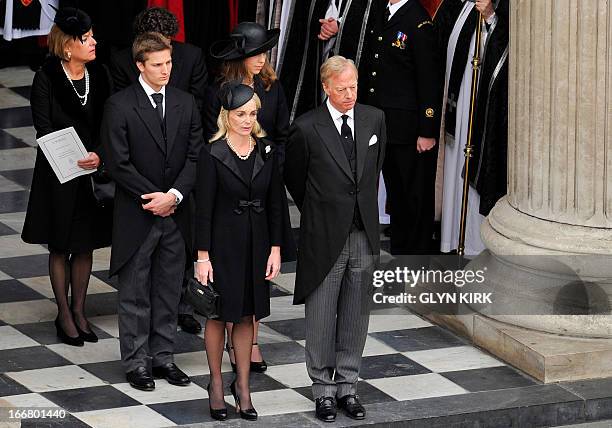Mark Thatcher , son of Margaret Thatcher, stands with his wife Sarah , his children Amanda and Michael and his twin sister Carol Thatcher and her...