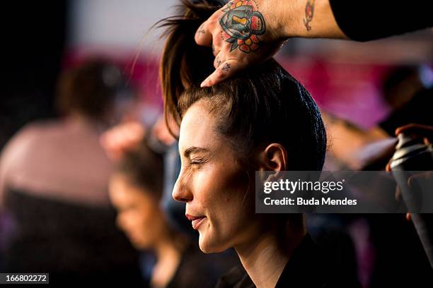 Backstage and atmosphere during the Espaço Fashion backstage at Fashion Rio Spring/Summer 2013 on April 16, 2013 in Rio de Janeiro, Brazil.