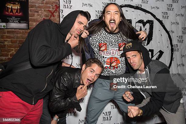 DJs Thomas, Charly, Steve Aoki and Pitchin attend the Dirtyphonics private press meet & greet and listening of new album "Irreverence" at Dim Mak...
