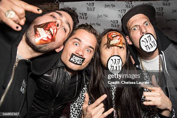 DJs Thomas, Charly, Steve Aoki and Pitchin attend the Dirtyphonics private press meet & greet and listening of new album "Irreverence" at Dim Mak...