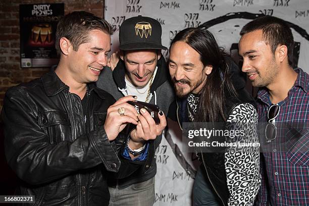 DJs Charly, Pitchin, Steve Aoki and Pho attend the Dirtyphonics private press meet & greet and listening of new album "Irreverence" at Dim Mak...