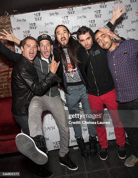 DJs Charly, Pitchin, Steve Aoki, Thomas and Pho attend the Dirtyphonics private press meet & greet and listening of new album "Irreverence" at Dim...