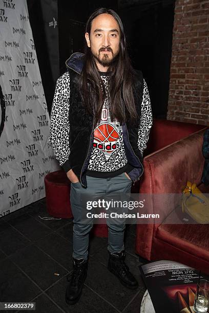 Steve Aoki attends the Dirtyphonics private press meet & greet and listening of new album "Irreverence" at Dim Mak Studios on April 16, 2013 in...