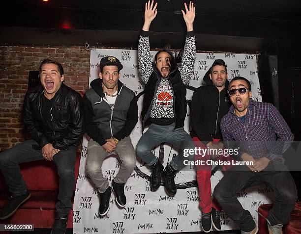 DJs Charly, Pitchin, Steve Aoki, Thomas and Pho attend the Dirtyphonics private press meet & greet and listening of new album "Irreverence" at Dim...