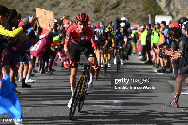 Sepp Kuss of The United States and Team Jumbo-Visma - Red Leader Jersey attacks in the breakaway during the 78th Tour of Spain 2023 a 134.7km stage...