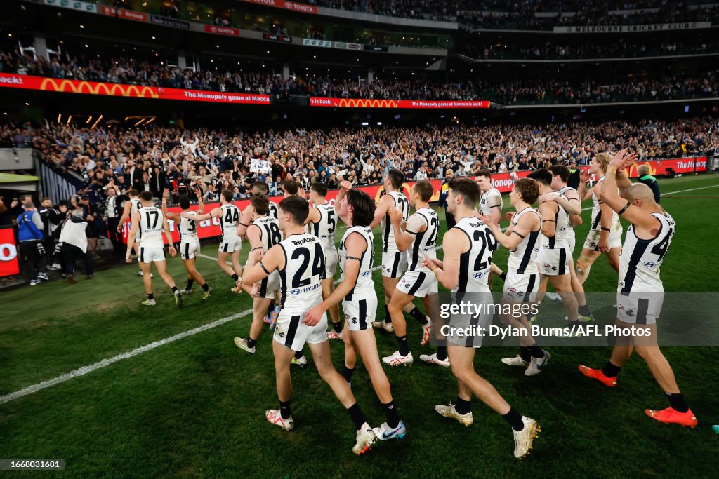 First Semi The Blues leave the field during the 2023 AFL First Semi Final match ...