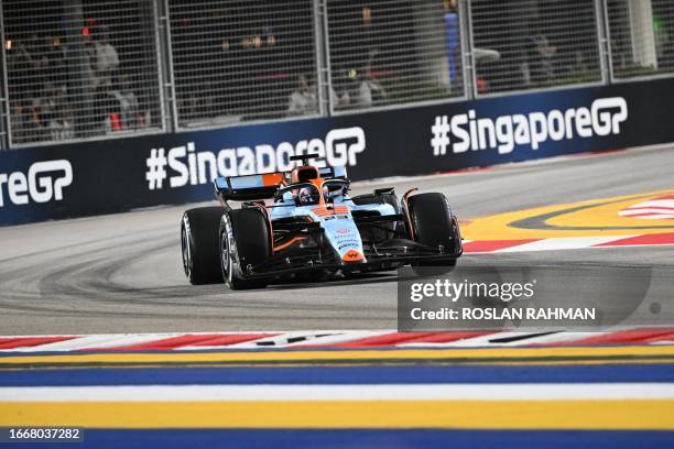 Williams' Thai driver Alexander Albon drives during the second practice session ahead of the Singapore Formula One Grand Prix night race at the...