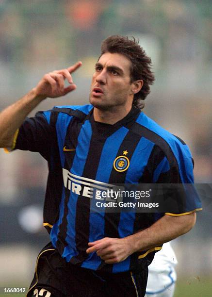 Christian Vieri of Inter Milan celebrates scoring during the Serie A match between Inter Milan and Brescia, played at the 'Giuseppe Meazza' San Siro...