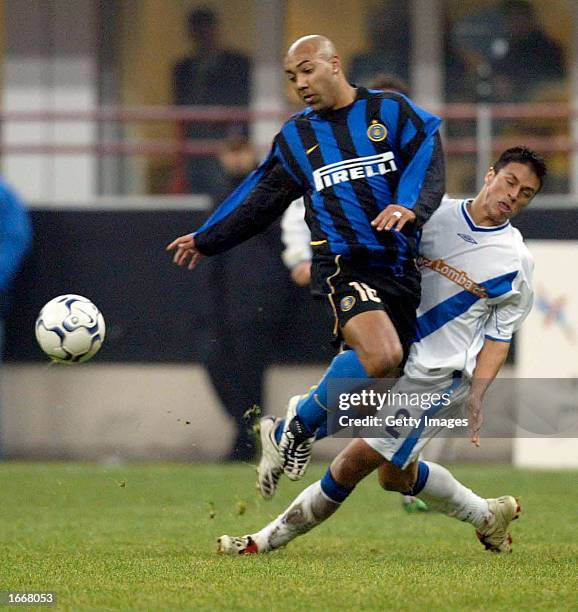 Stephane Dalmat of Inter Milan and Gilberto Martinez of Brescia in action during the Serie A match between Inter Milan and Brescia, played at the...